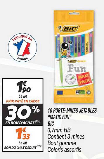 10 porte-mines jetables "matic fun" bic