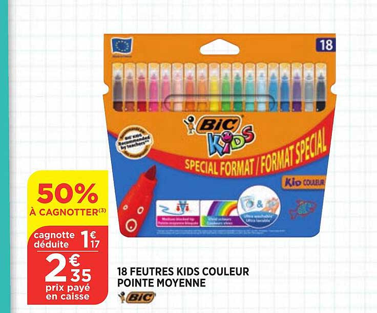 18 Feutres Kids Couleur Pointe Moyenne Bic