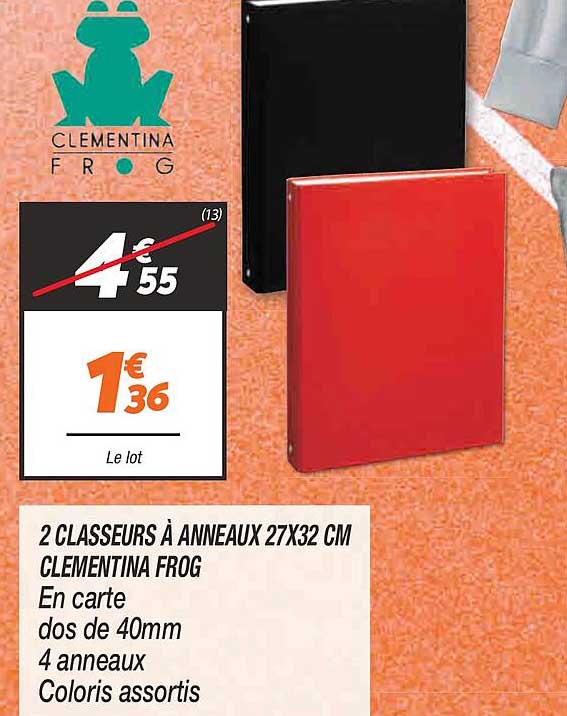 2 classeurs à anneaux 27x32 cm clémentina frog