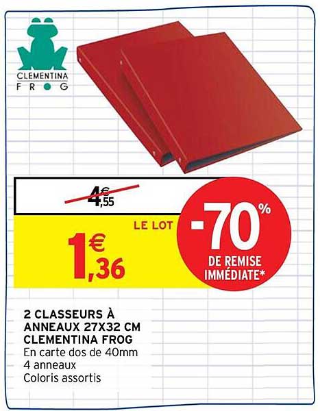 2 classeurs à anneaux clemena frog