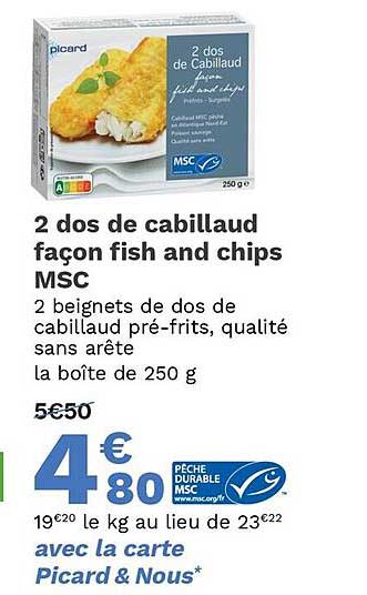 2 dos de cabillaud façon fish and chips msc