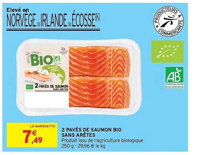 2 pavés de saumon bio sans arêtes