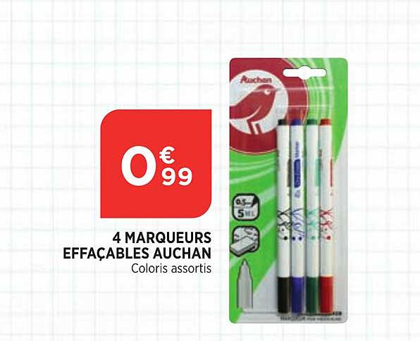 4 Marqueurs Effaçables Auchan
