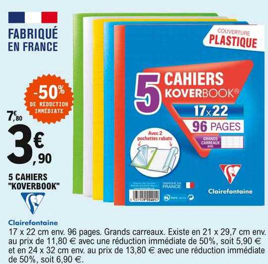 5 Cahiers "koverbook" -50% De Réduction Immédiate
