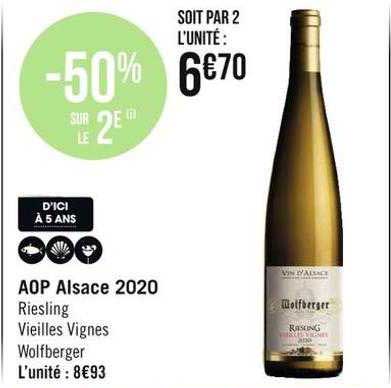 aop alsace 2020 riesling vieilles vignes wolfberger -50 sur le 2e