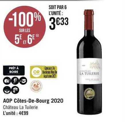 aop côtes-de-bourg 2020 château de tuilerie -100% sur les 5e et 6e
