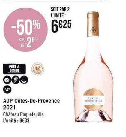 aop côtes-de-provence 2021 château roquefeuille -50% sur le 2e