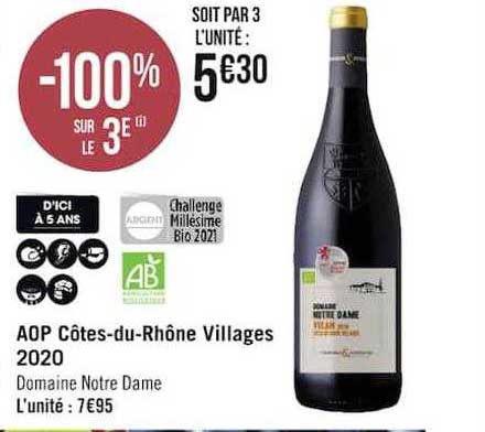 aop côtes-du-rhône villages 2020 -100% sur le 3e