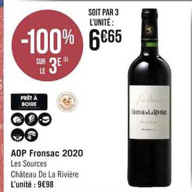 aop fronsac 2020 les sources château de la rivière -100% sur le 3e