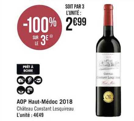 aop haut-médoc 2018 château constant lesquireau -100% sur le 3e
