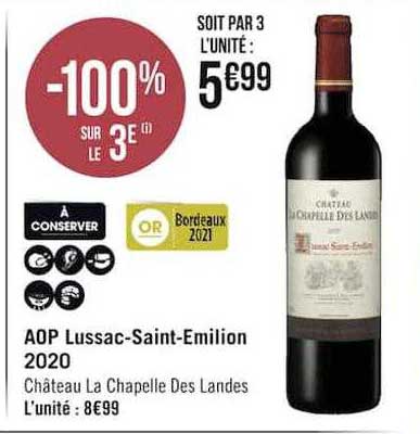 aop lussac-saint-emilion 2020 château la chapelle des landes -100% sur le 3e