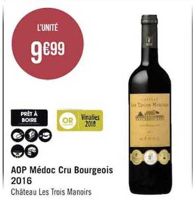 aop médoc cru bourgeois 2016 château les trois manoirs
