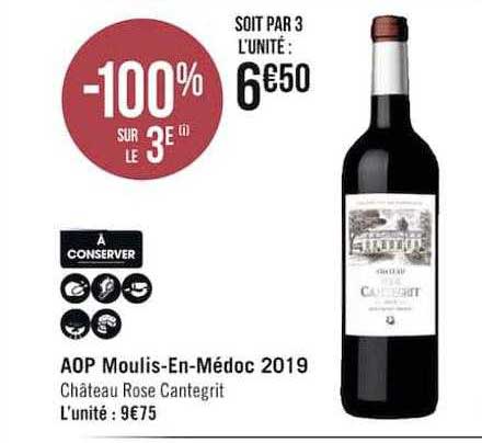 aop moulis-en-médoc 2019 château rose cantegrit -100% sur le 3e