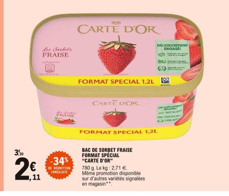 bac de sorbet fraise format spécial "carte d'or" -34% de réduction immédiate
