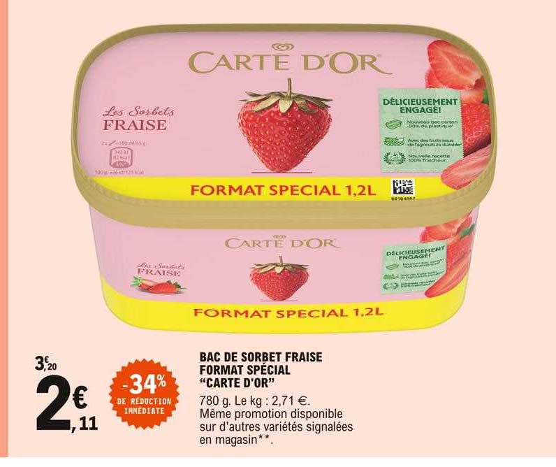 bac de sorbet fraise format spécial "carte d'or" -34% de réduction immédiate