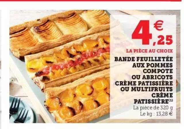 bande feuilletée aux pommes compote ou abricots crème patissière ou multifruits crème patissière