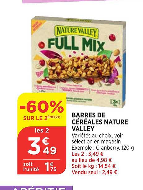 barres de céréales nature valley -60% sur le 2ème