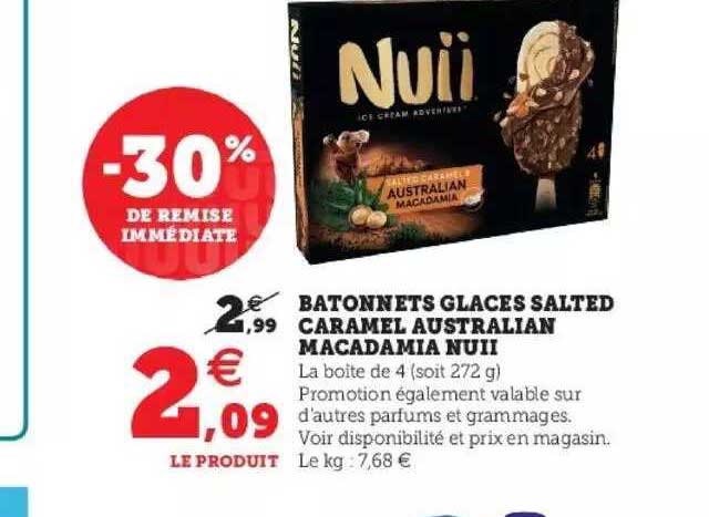 bâtonnets glacés salted caramel australian macadamia nuii -30% de remise immédiate