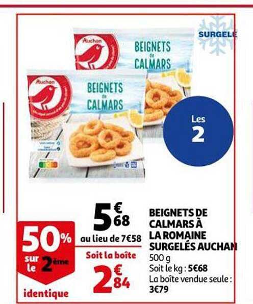 beignets de calmars à la romaine surgelés auchan 50% sur le 2ème identique