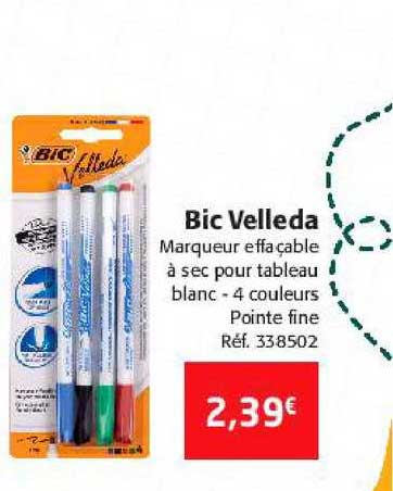 Bic Velleda Marqueur Effaçable à Sec Pour Tableau Blanc 4 Couleurs Pointe Fine
