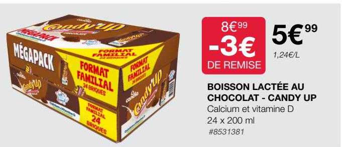 boisson lactée au chocolat - candy up calcium et vitamine d