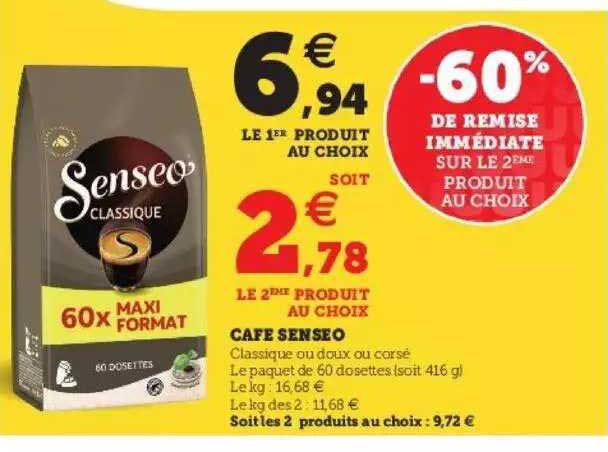 Café Senseo -60% De Remise Immédiate Sur Le 2ème Produit Au Choix