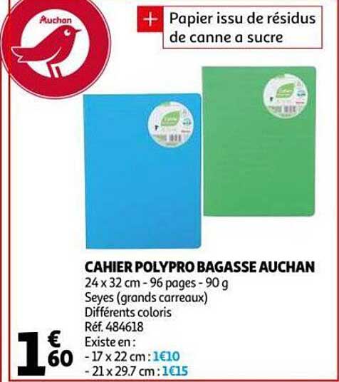 Cahier Polypro Bagasse Auchan