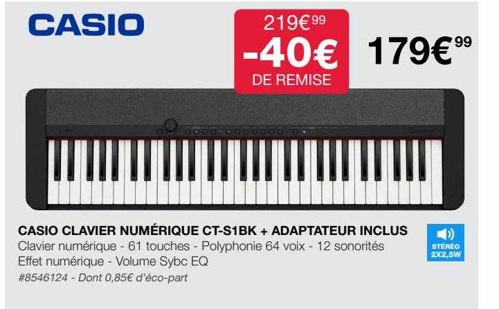 casio clavier numérique ct-s1bk + adaptateur inclus