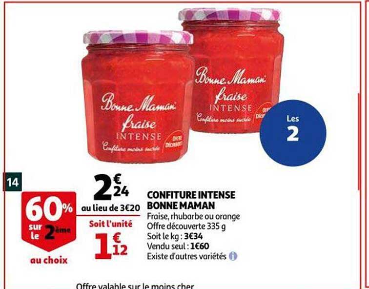 confiture intense bonne maman 60% sur le 2ème au choix