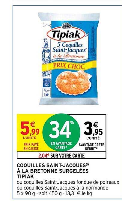 coquilles saint-jacques à la bretonne surgelées tipiak