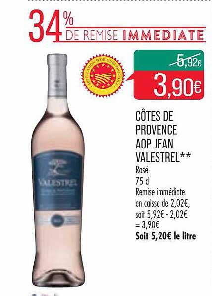 Côtes De Provence Aop Jean Valestrel** 34% De Remise Immediate