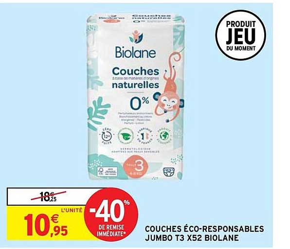couche éco-responsables jumbo t3 x52 biolane -40% de remise immédiate