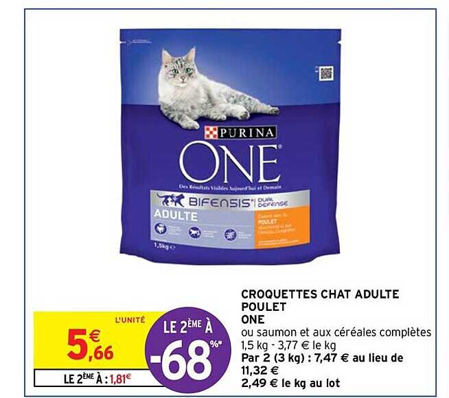 Croquettes Chat Adulte Poulet One Le 2ème à -68%