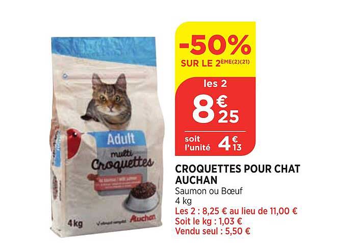 croquettes pour chat auchan -50% sur le 2éme
