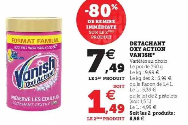 détachant oxy action vanish -80% de remise immédiate sur le 2ème produit
