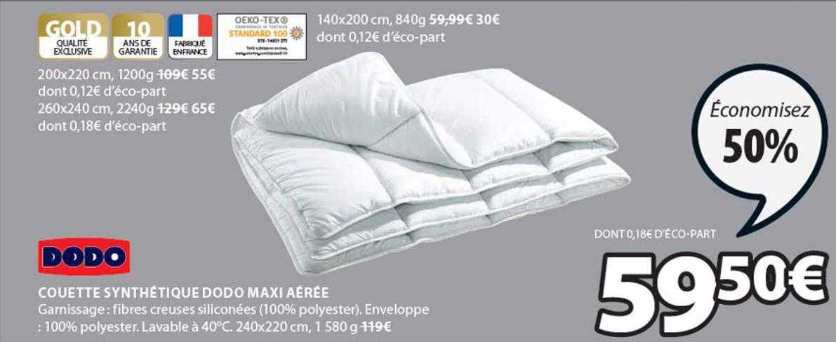dodo couette synthétique dodo maxi aérée