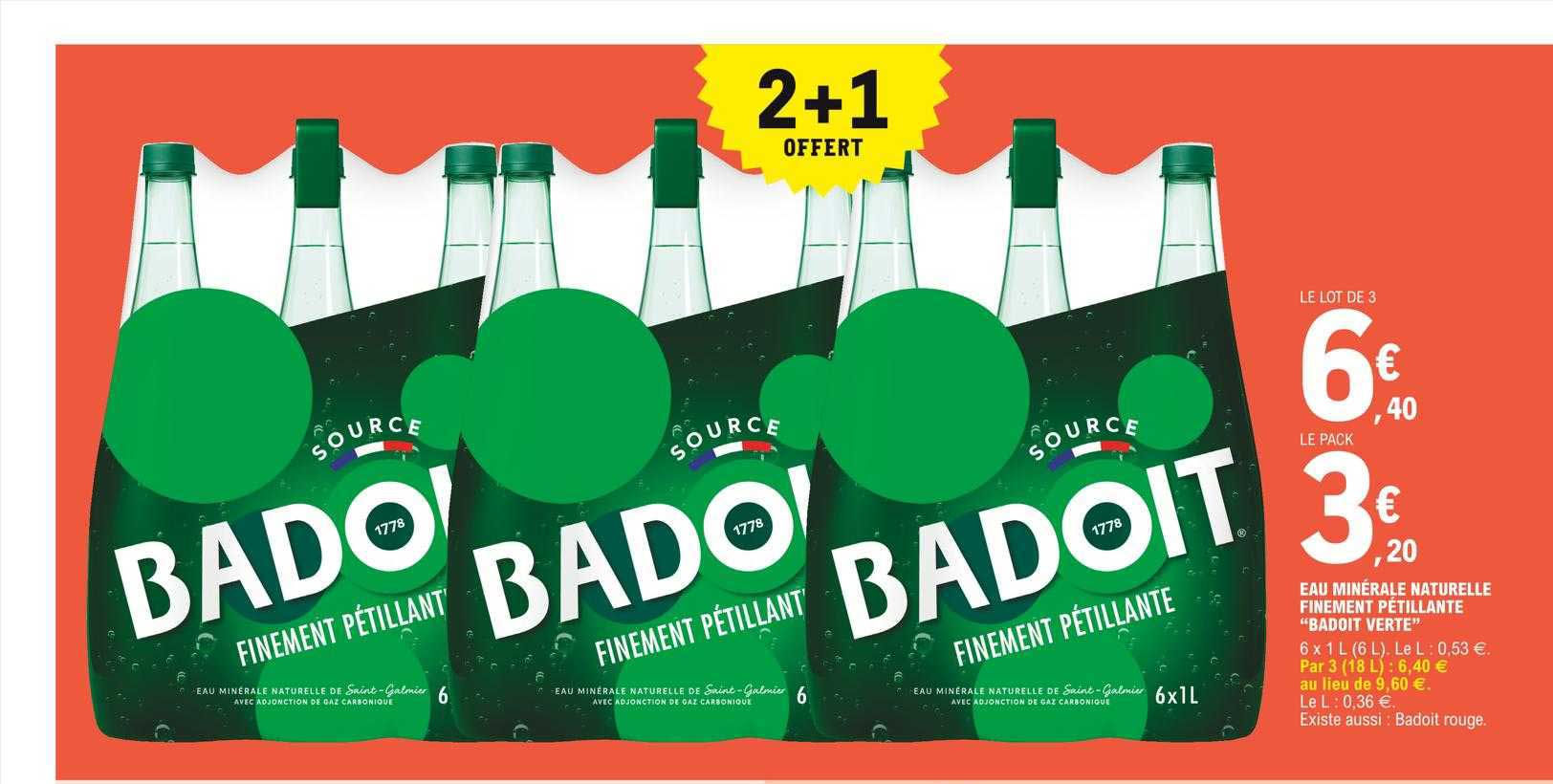 eau minérale naurelle finement pétillante "badoit verte"