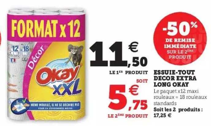 essuie-tout decor extra long okay -50% de remise immédiate sur le 2ème produit