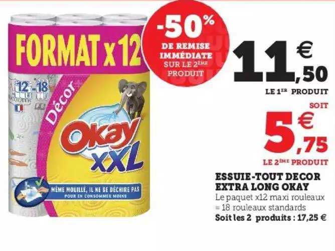 essuie-tout décor extra long okay -50% de remise immédiate sur le 2ème produit