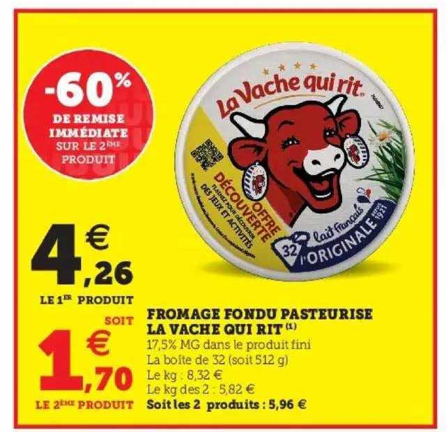 Fromage Fondu Pasteurisé La Vache Qui Rit -60% De Remise Immédiate Sur Le 2ème Produit