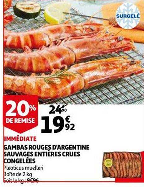 gambas rouges d'argentine sauvages entières crues congelées 20% de remise immédiate