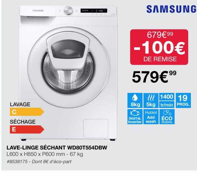 lave-linge séchant wd80t554dbw