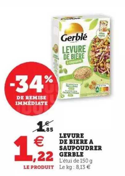 levure de bière à soupoudrer gerblé -34% de remise immédiate