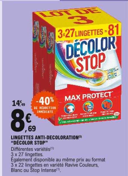 lingettes anti-decoloration "décolor stop" -40% de réduction immédiate