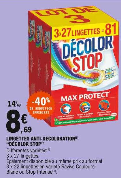 lingettes anti-decoloration "décolor stop"