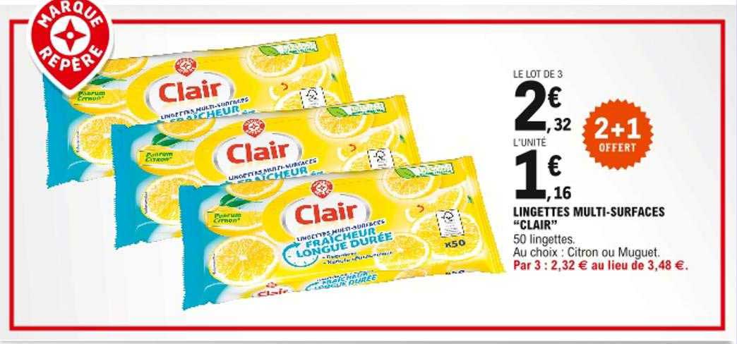 lingettes multi-surfaces "clair" 2+1 offert
