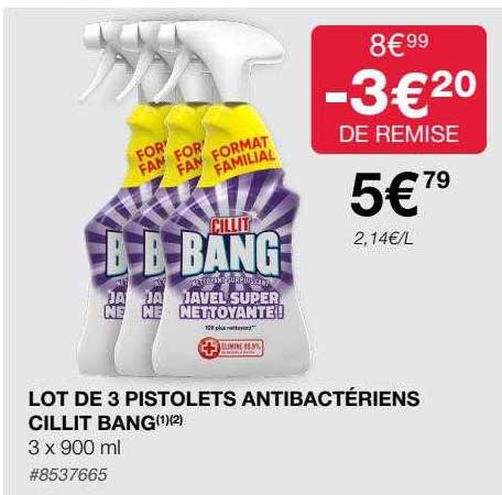 lot de 3 pistolets antibactériens cillit bang