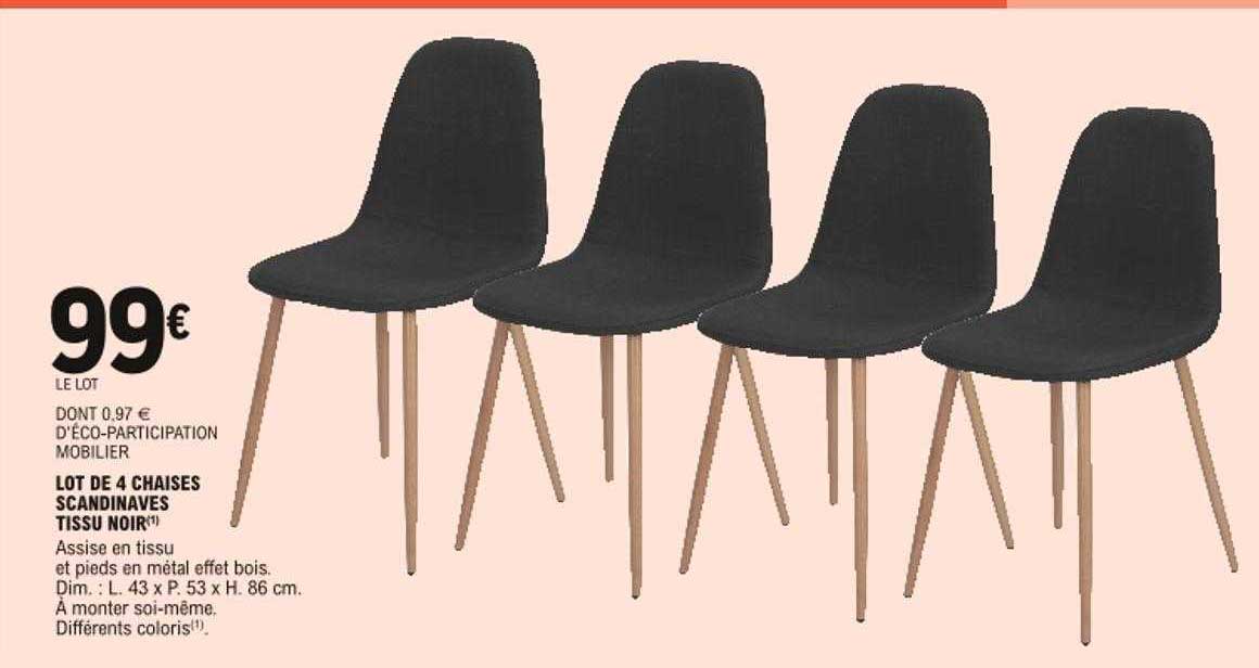 Lot De 4 Chaises Scandinaves Tissu Noir