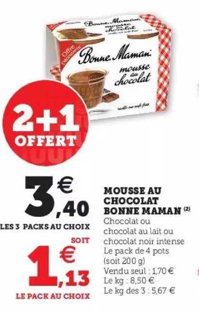 mousse au chocolat bonne maman 2+1 offert