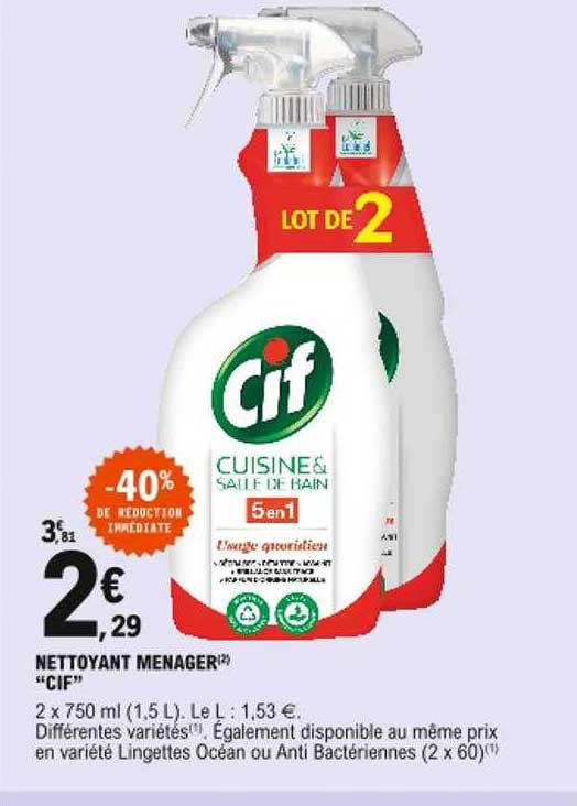 Nettoyant Menager "cif" -40% De Réduction Immédiate
